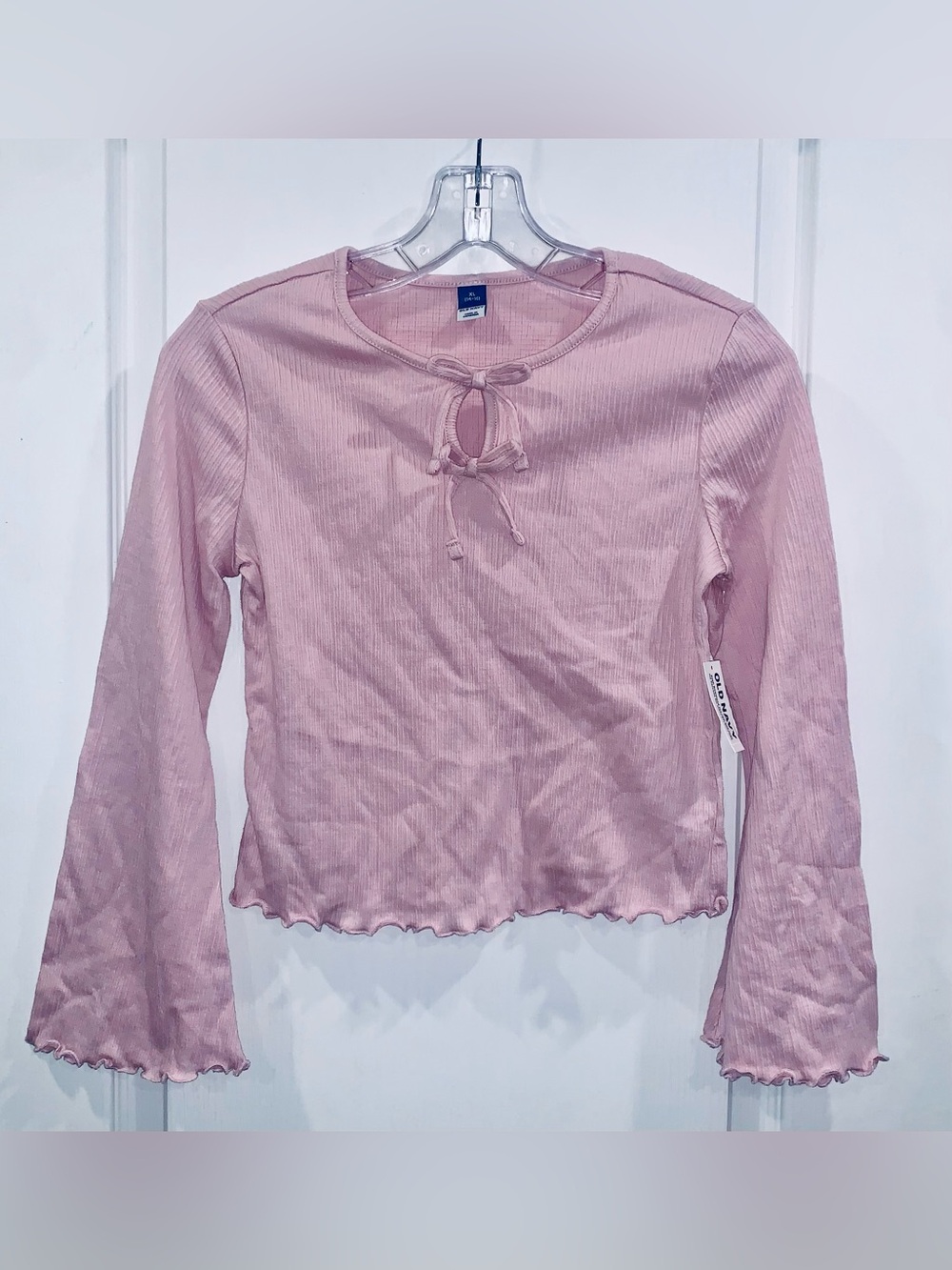 Old Navy Pink Long-Sleeve Tie-Front Ribbed Top